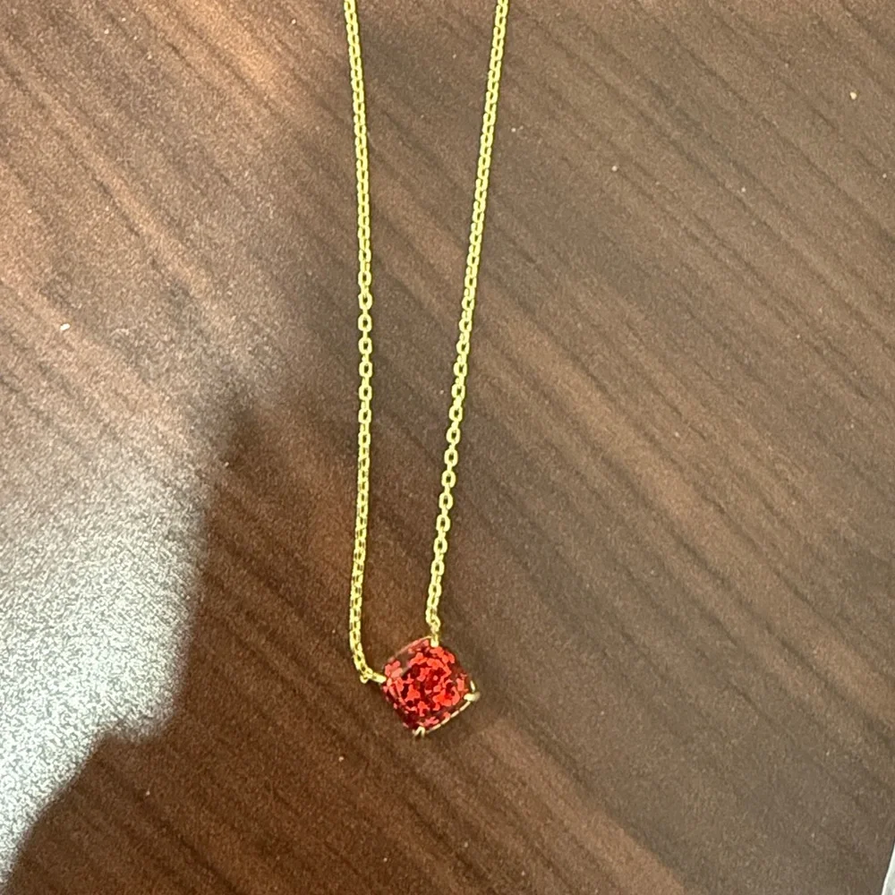 kate spade Gold Chain Necklace with Red Square Pendant